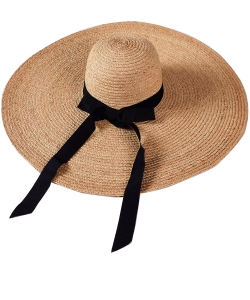 Wide Summer Straw Hat with Bow HA320014 TAN